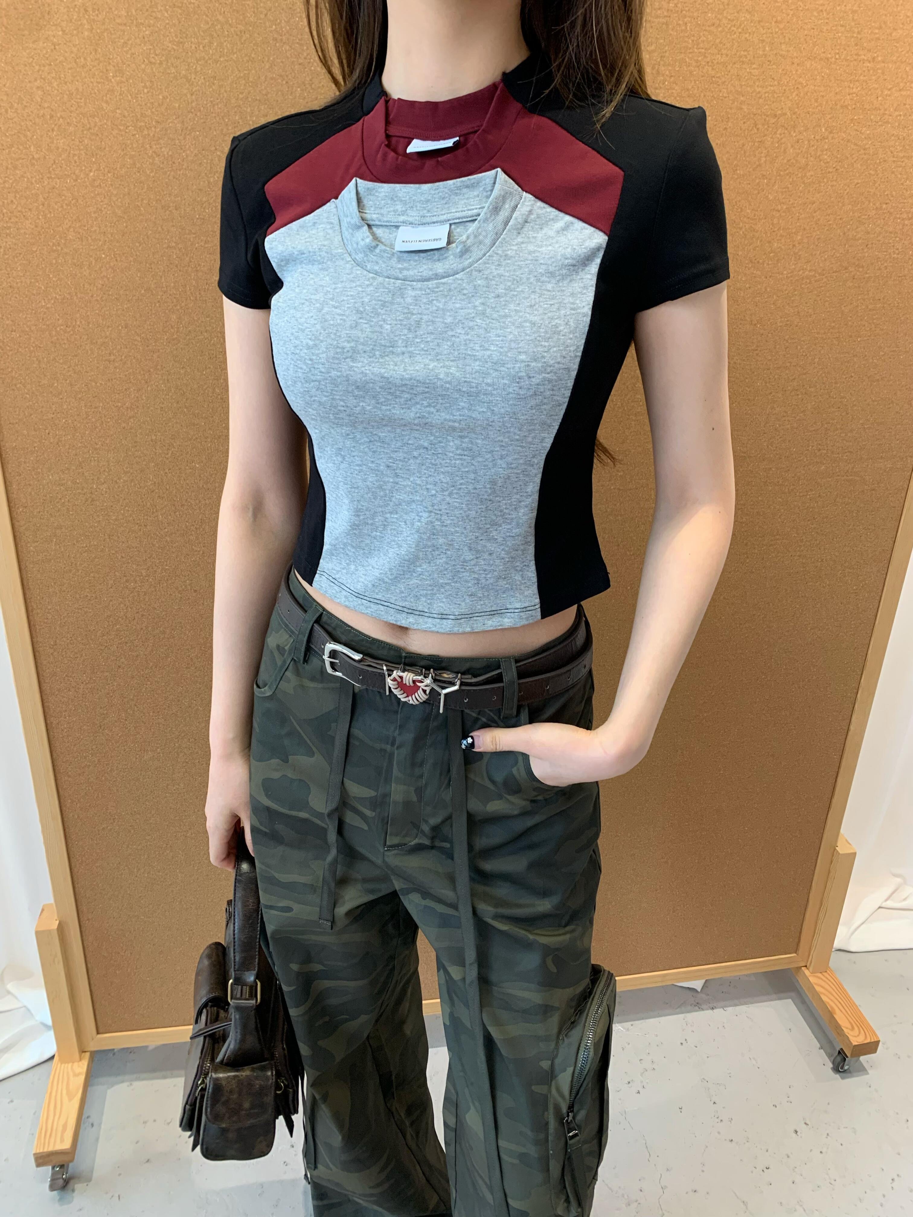美式复古黑色印花短袖正肩t恤女夏季小个子