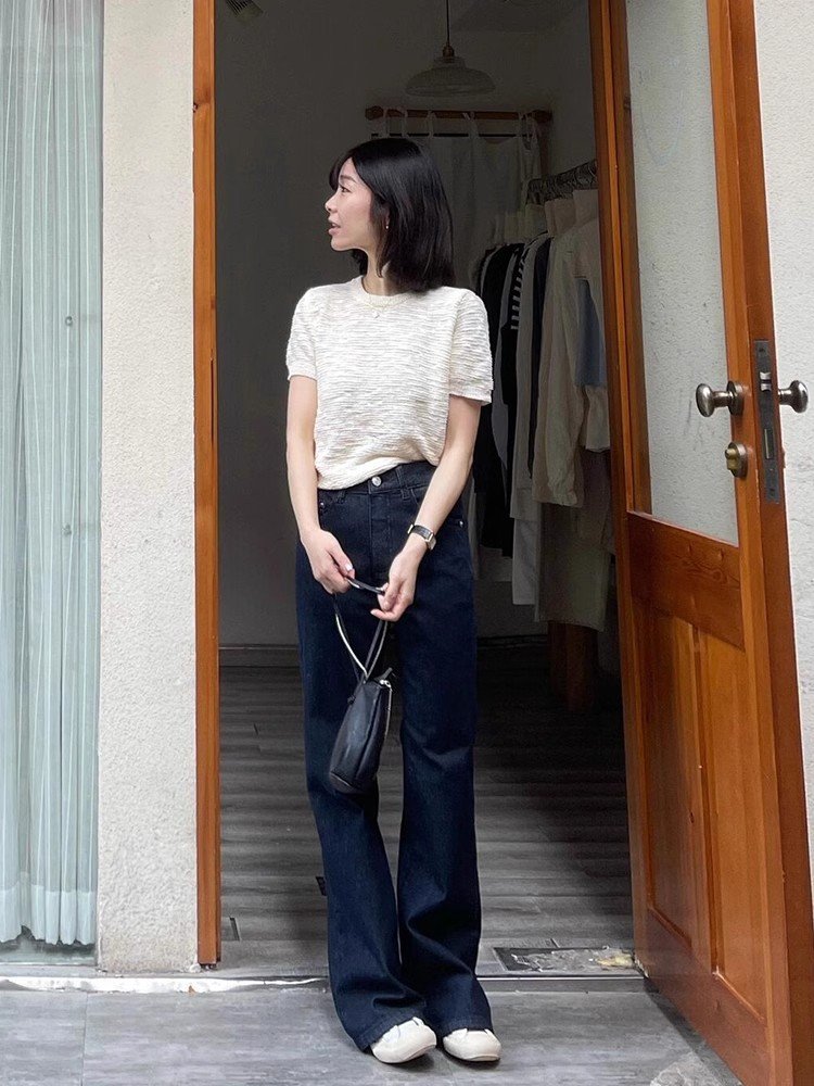 2025欧货爆款针织冰丝泡泡袖t恤女短袖