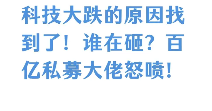 科技大跌的原因找到了！谁在砸？百亿私募大佬怒喷！
