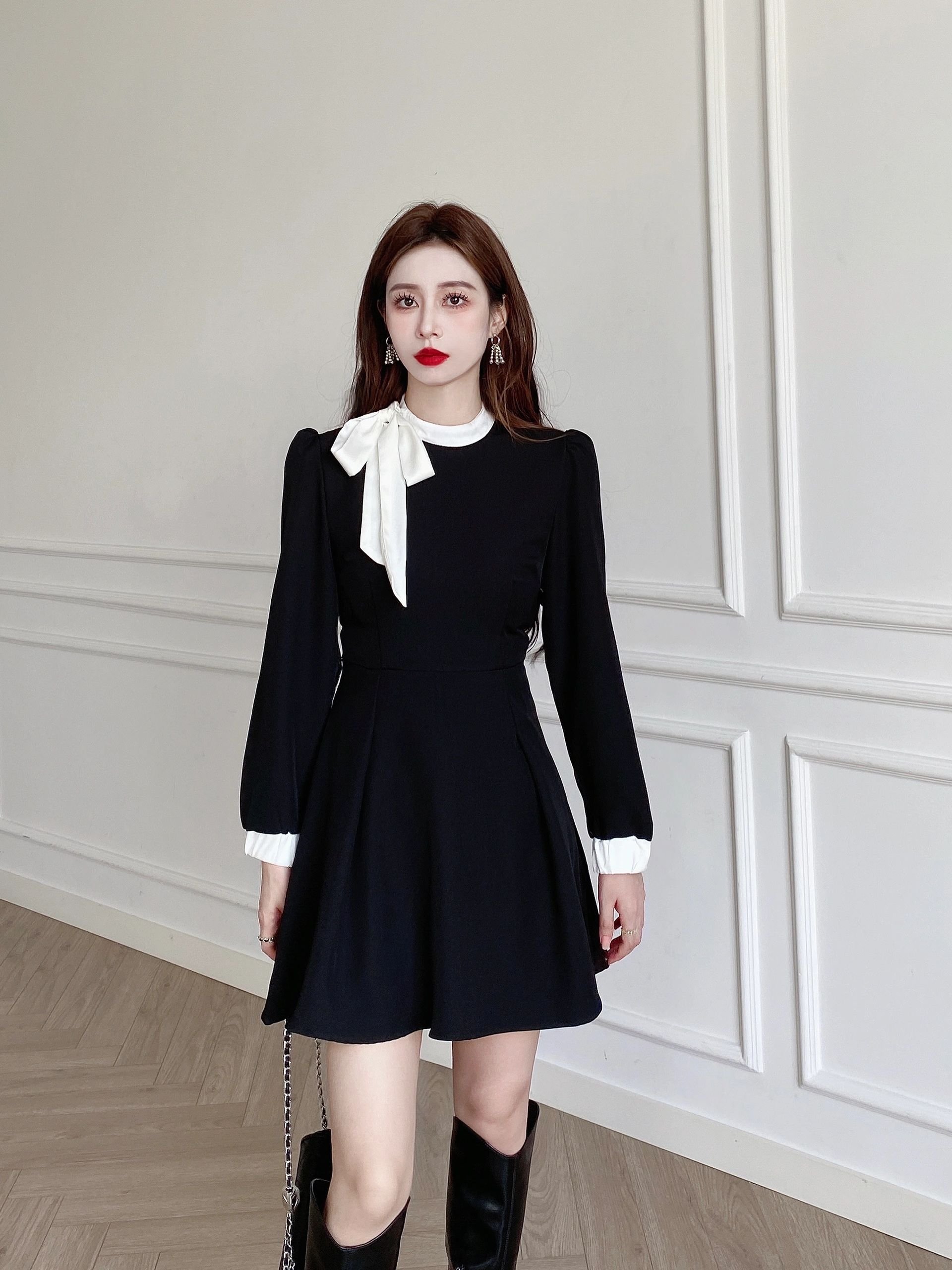 黑色小香连衣裙子女早初秋2024新款深秋