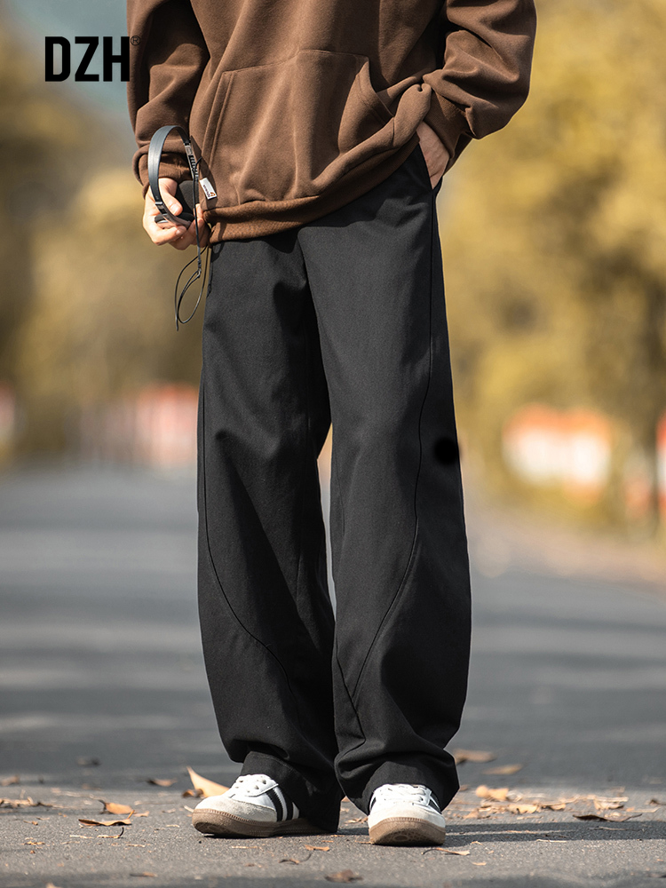 男士黑色纯棉工装裤男高级感痞帅春秋2024新款弯刀裤男款休闲裤子