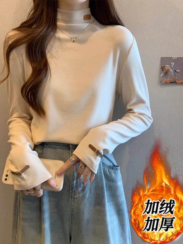 半高领加绒德绒打底衫女冬季高级感内搭上衣
