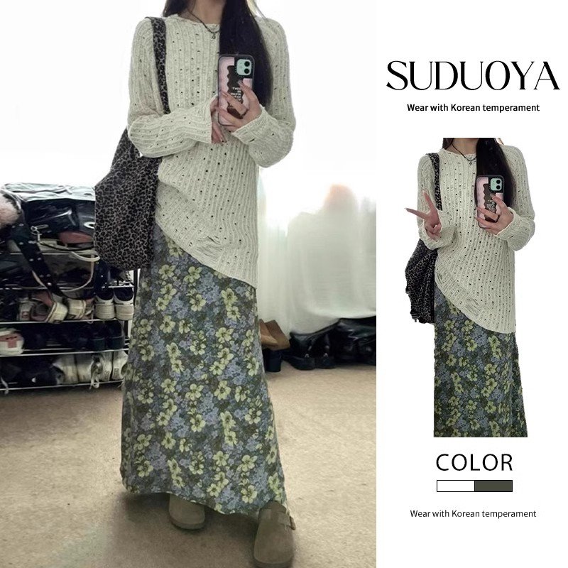 💫镂空毛衣与吊带碎花裙的浪漫搭配🌸