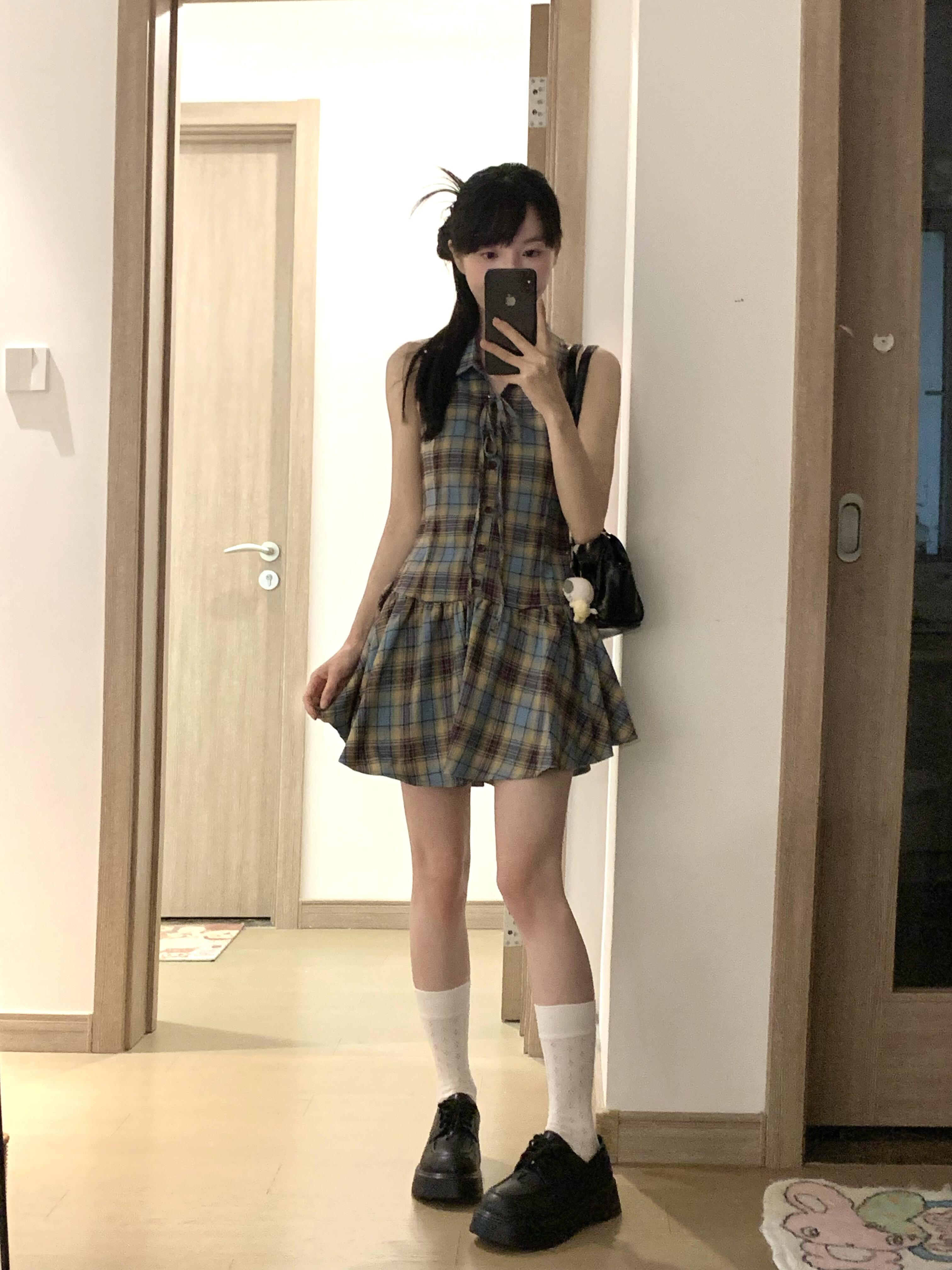 法式格纹polo连衣裙子女夏季学院风穿搭