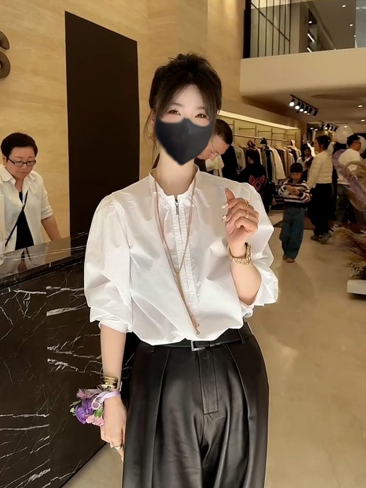 秋季法式泡泡袖白色衬衫内搭