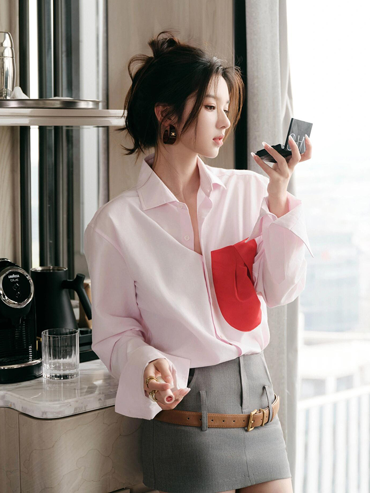 高级感轻奢减龄洋气宽松粉色衬衫女