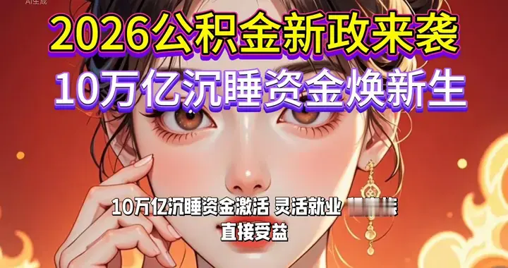 2026年公积金新政来袭，10万亿沉睡资金焕新生！