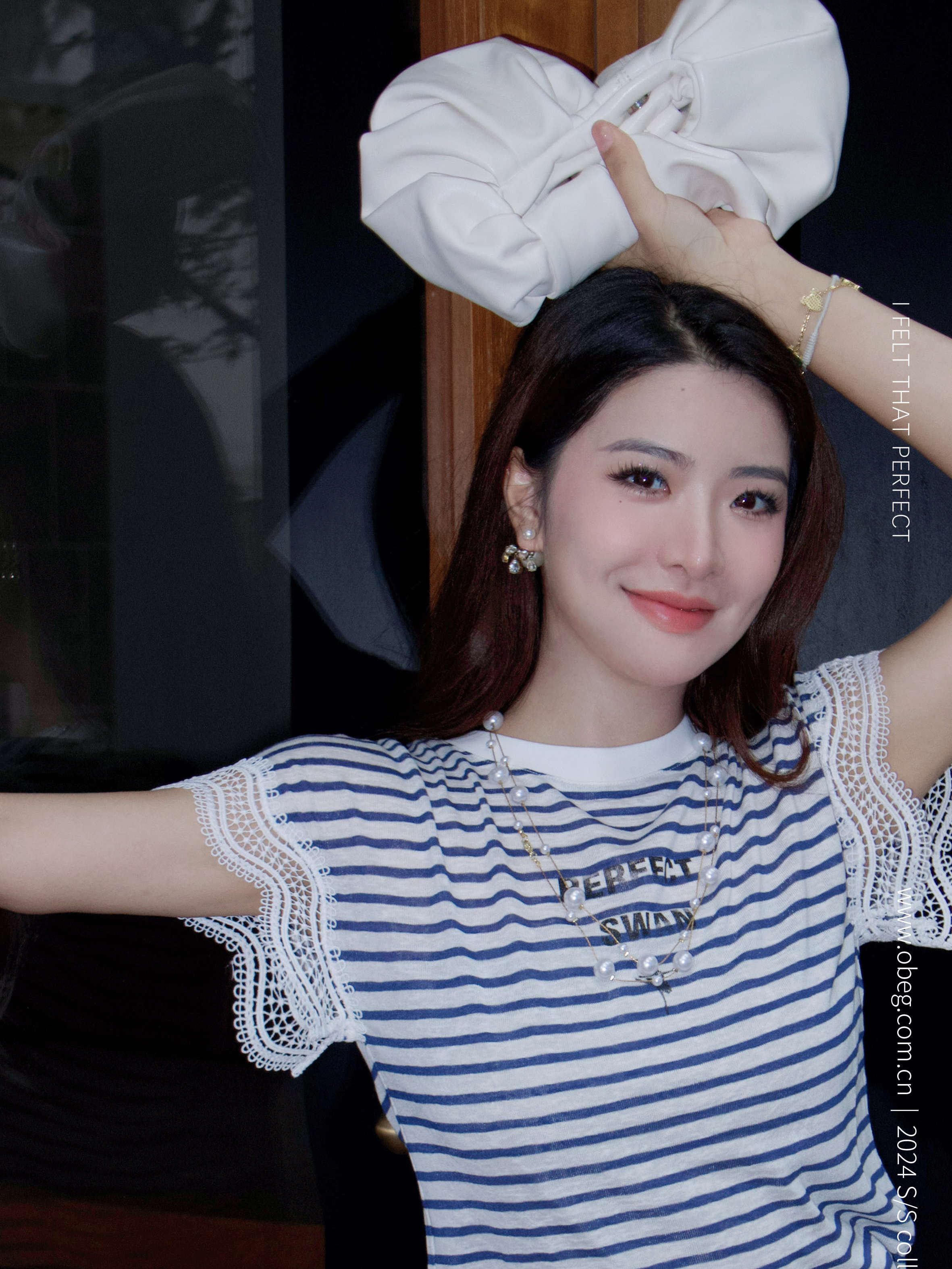 OBEG欧碧倩航海系条纹短袖女t恤