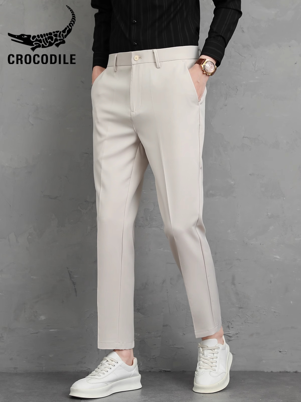 鳄鱼恤九分锥形直筒小西裤休闲长裤