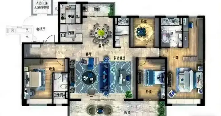 221.8㎡大平层：大横厅+双厨区，精致与实用双在线