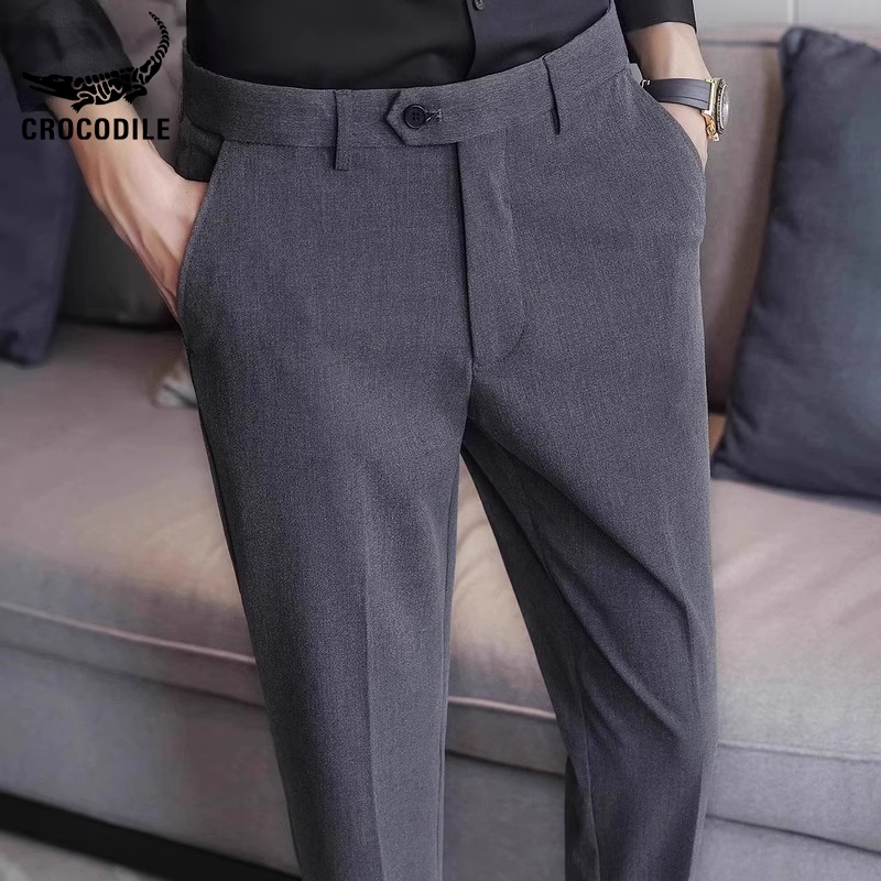鳄鱼恤垂感西裤小脚商务休闲长裤男