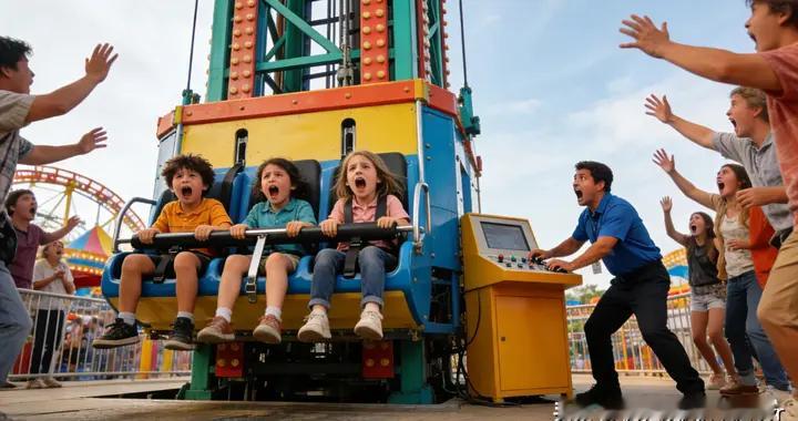 吓出冷汗！3名孩子坐跳楼机，安全杠工作人员竟忘放，家长崩溃