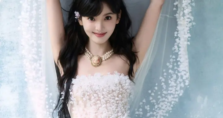 章若楠纯白裙摆轻轻扫过薄纱似雾光笼罩