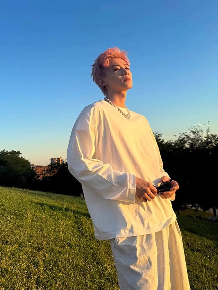 白敬亭同款长袖t恤男夏季青少年酷帅打底衫