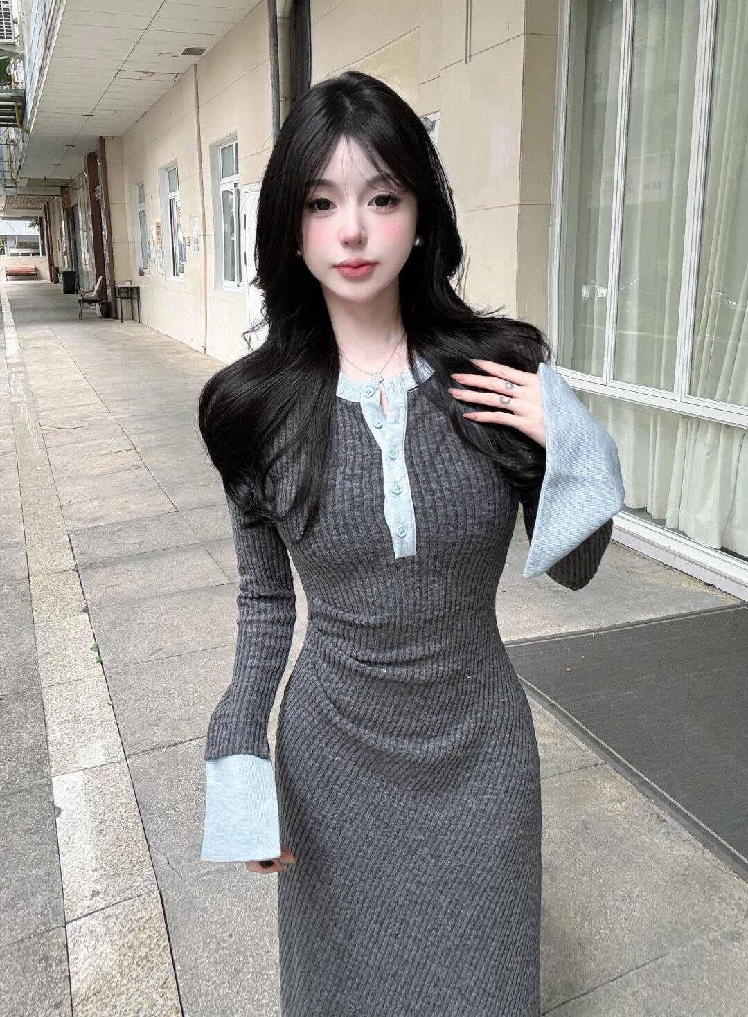 我天~美晕我了这撞色针织长裙