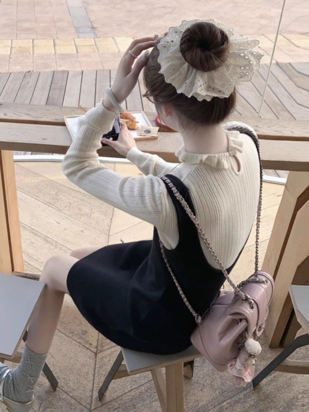 韩系针织衫黑色毛衣背心连衣裙女入秋miu