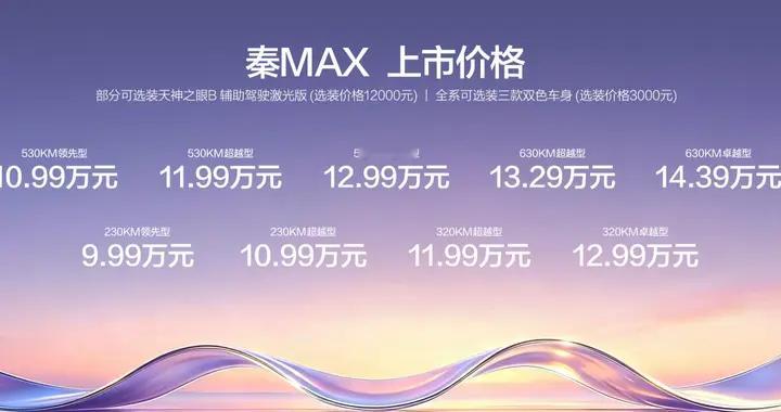 年轻人首选B级闪充轿车秦MAX正式上市，售价10.99-14.39万元