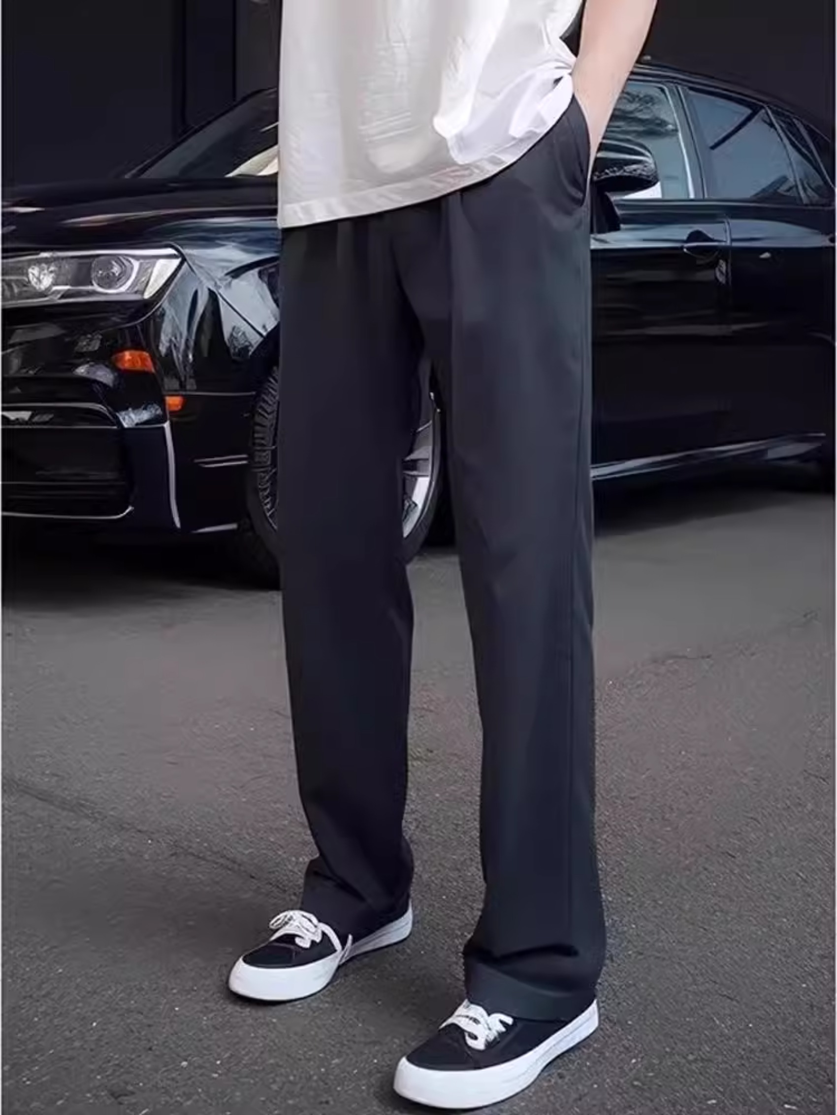 黑色冰丝速干裤子男款夏季薄款休闲运动直筒