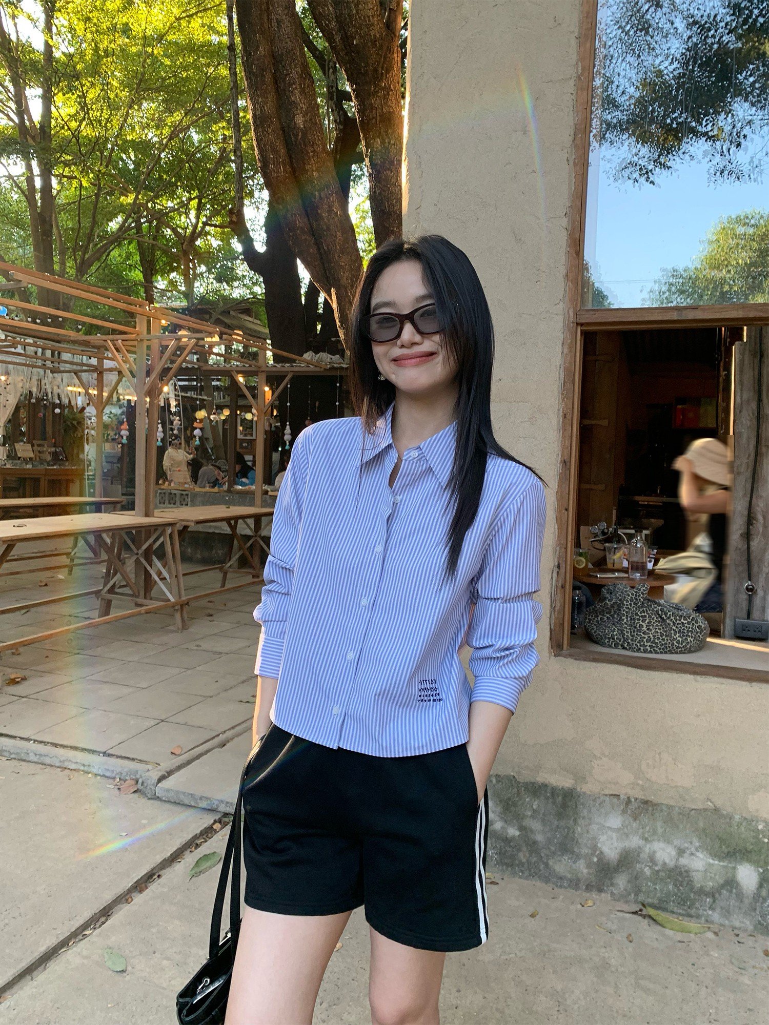 pusumede 刺绣条纹小众长袖衬衫