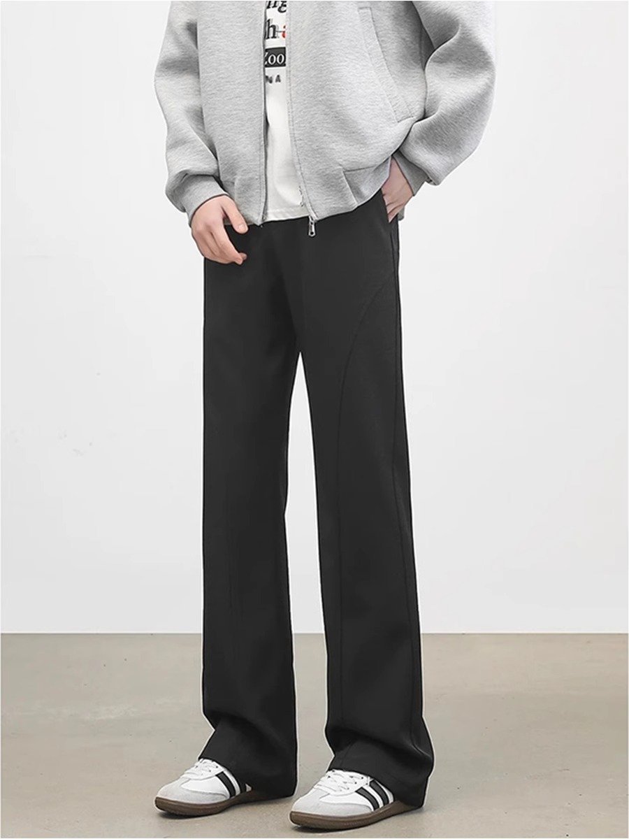 黑色斜切弯刀裤子男款春秋cleanfit