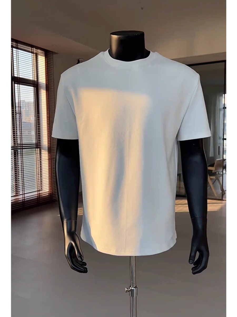 胖俗俗pssmax白色正肩t恤微胖男生夏