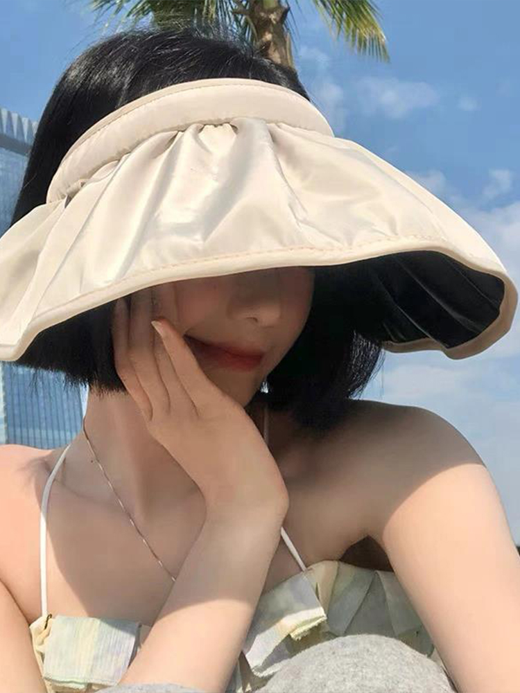 防晒帽淑女空顶黑胶帽子太阳帽遮阳贝壳帽