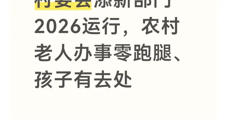 村委会添新部门2026运行，农村老人办事零跑腿、孩子有去处