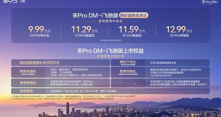 限时11.59万起,宋Pro DM-i飞驰版301KM款型长途一箱油,出行更舒适