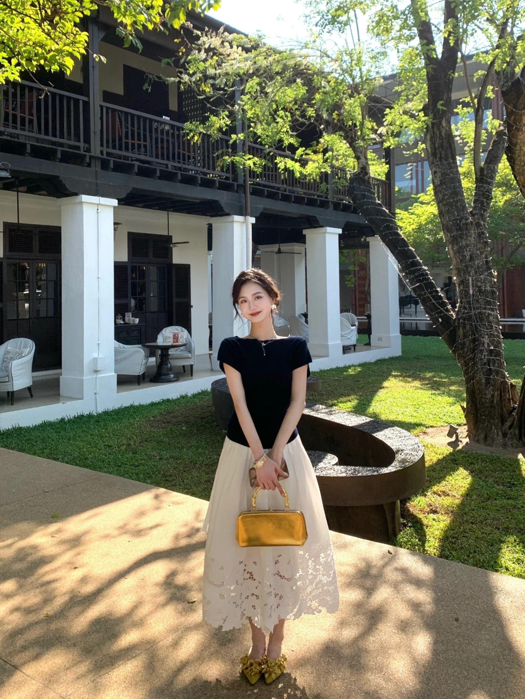 藏蓝色飞飞袖短袖冰丝t恤女夏季甜辣小个子