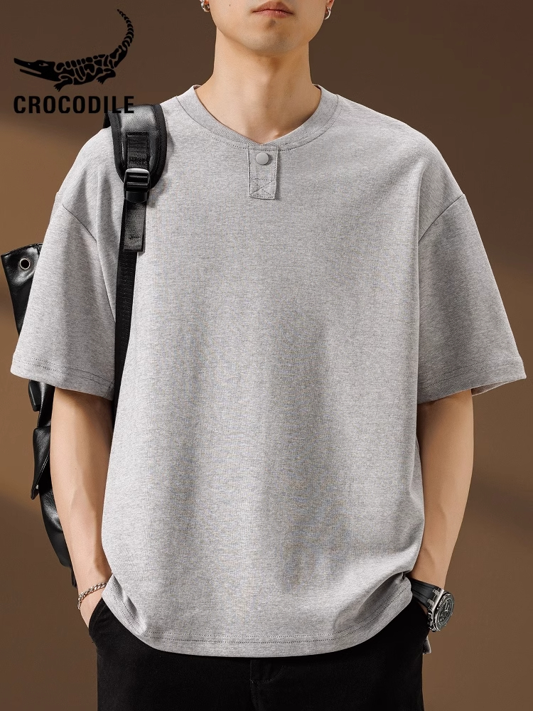 鳄鱼恤亨利领短袖高级感t恤衫男