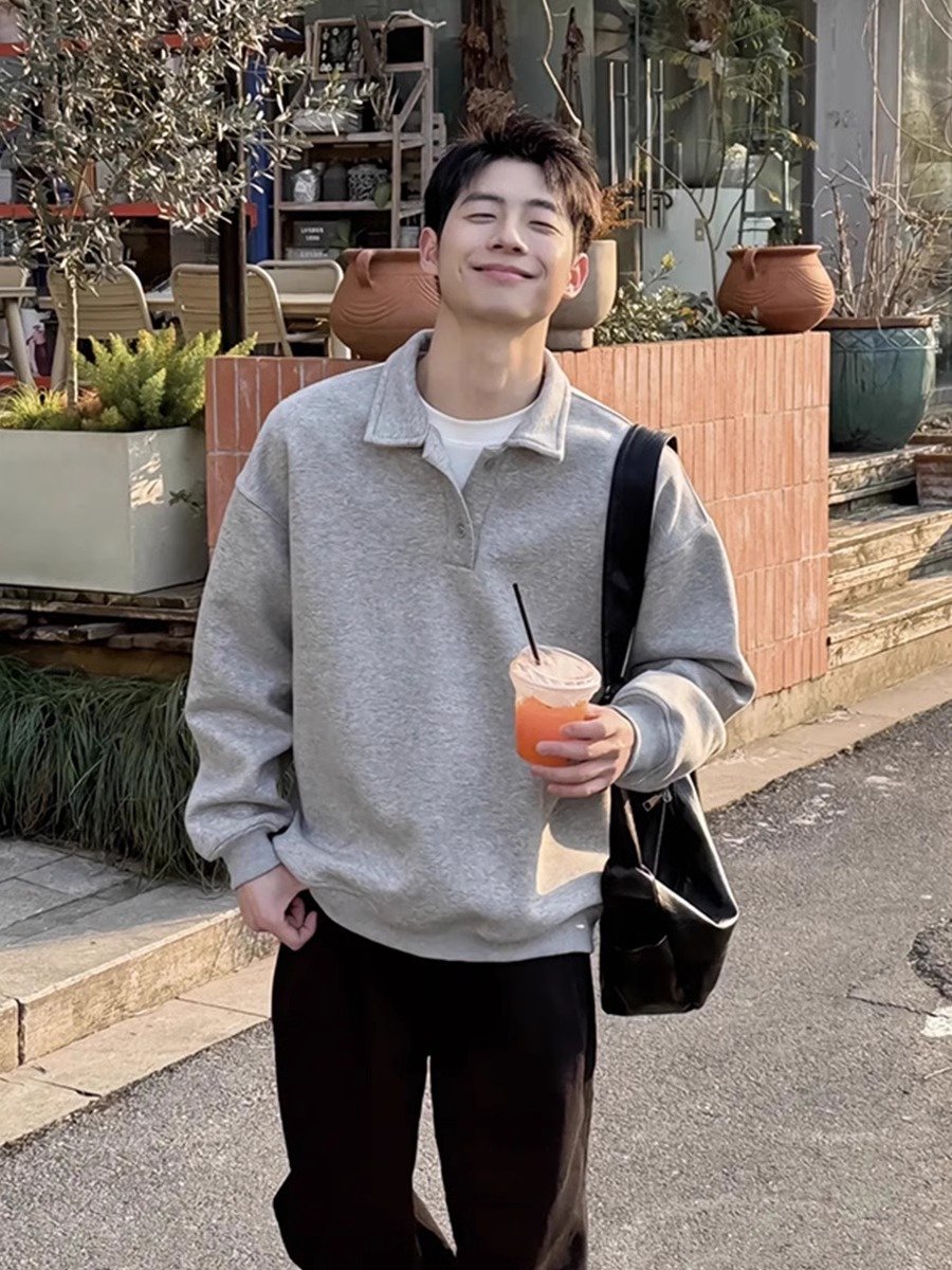 浅灰色Polo衫长袖男春秋cleanfi