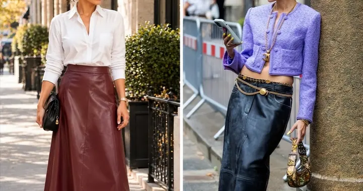 “皮裙+衬衫”、“皮裙+针织衫”，才是今年秋冬最时髦的穿法