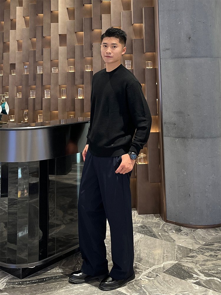 阿玛尼男微弹宽松直筒阔腿休闲裤