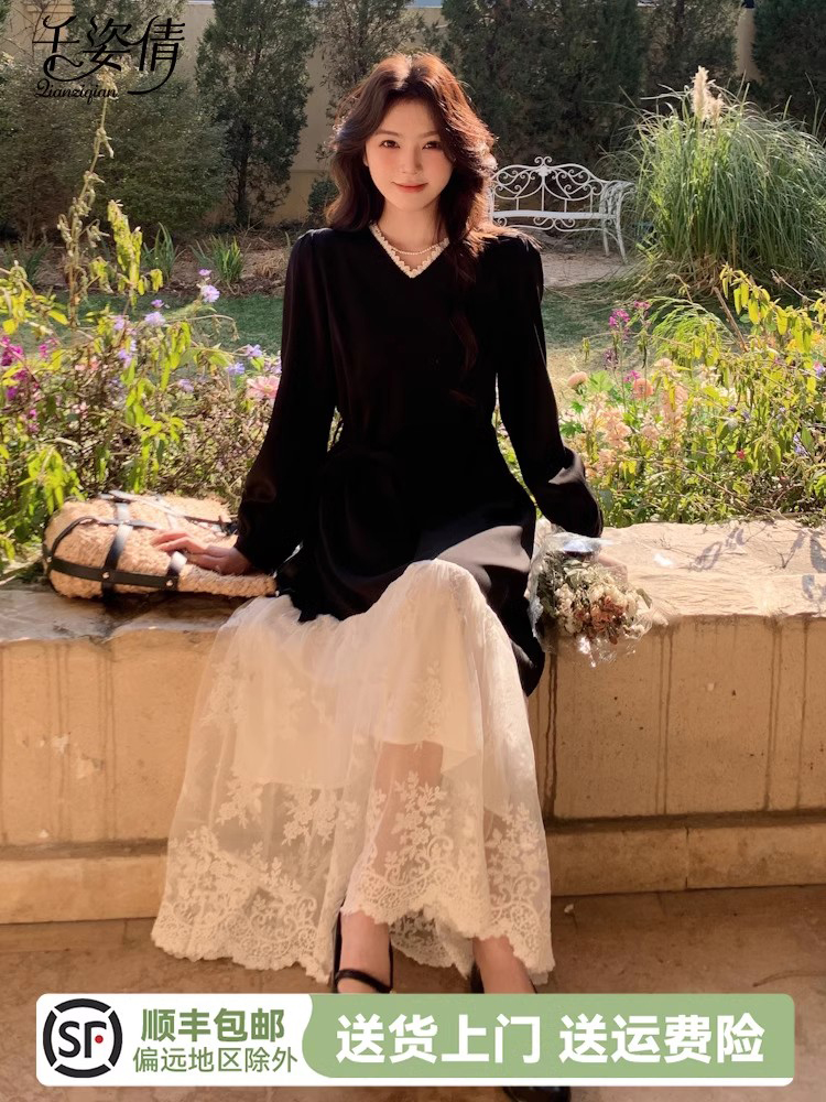 「法式赫本裙 春季薄纱拼接绝美」