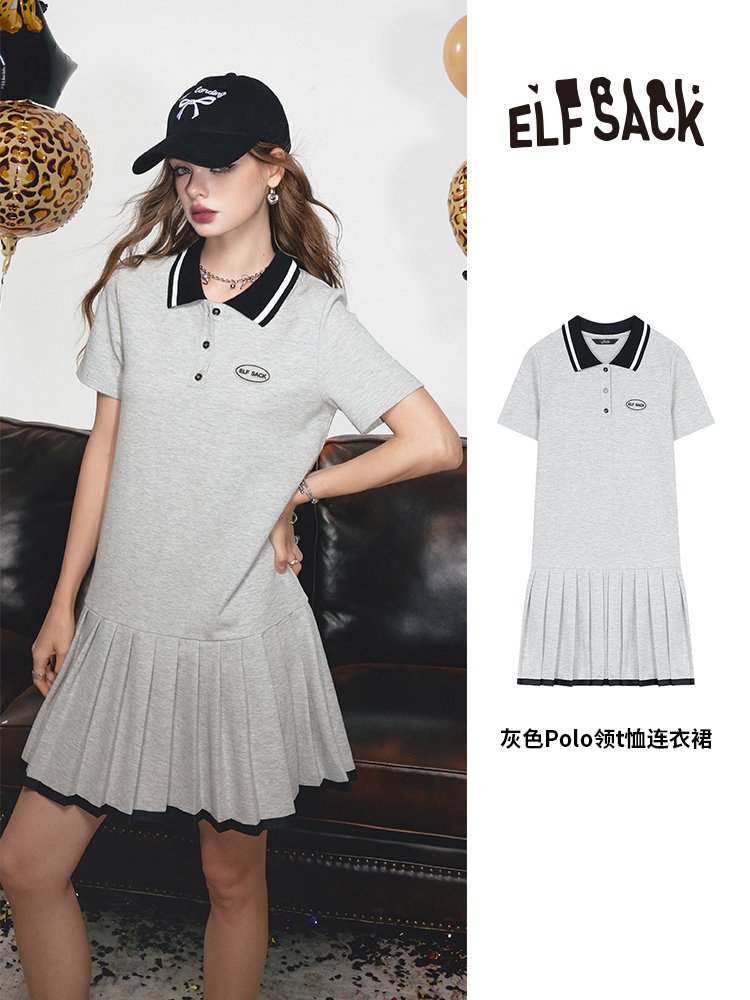 灰色POLO领连衣裙