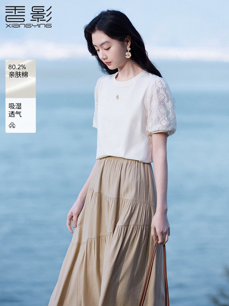 香影泡泡袖t恤女圆领