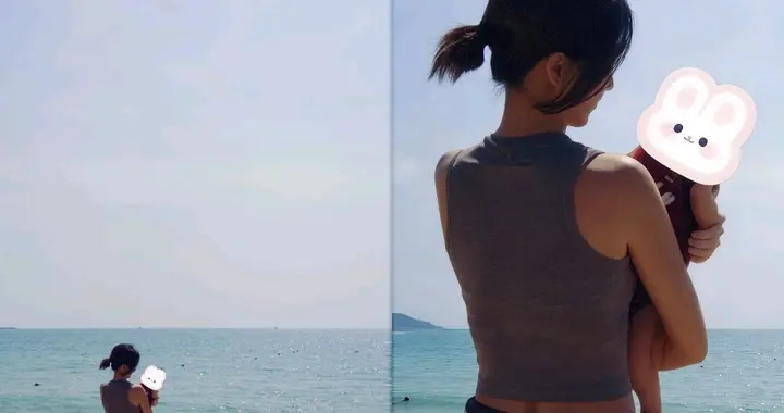 卢靖姗带儿子海边晒太阳补钙！宝贝身材圆滚滚长得很结实