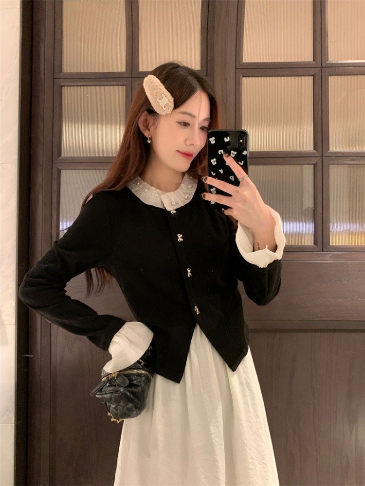 法式气质富家千金风假两件连衣裙女