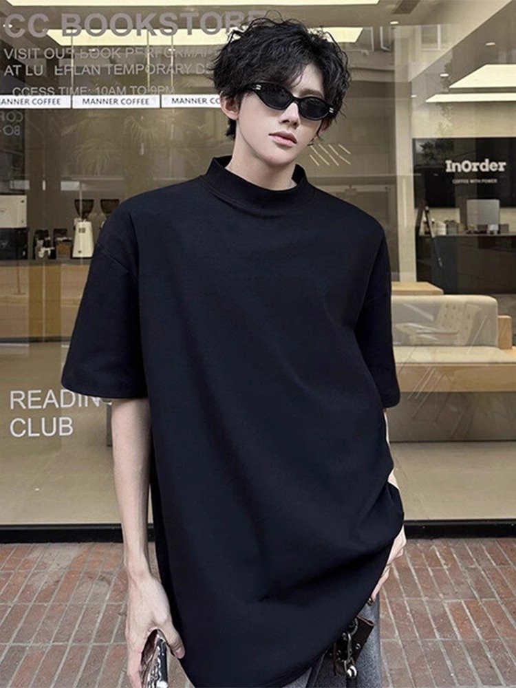 黑色半高领短袖男款夏季cleanfit高