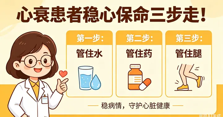 心衰患者稳心保命三步走！管住水、管住药、管住腿，稳病情