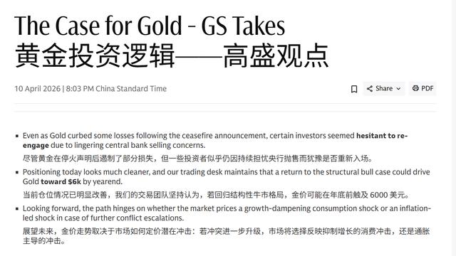 晋小乐：黄金投资逻辑——高盛观点