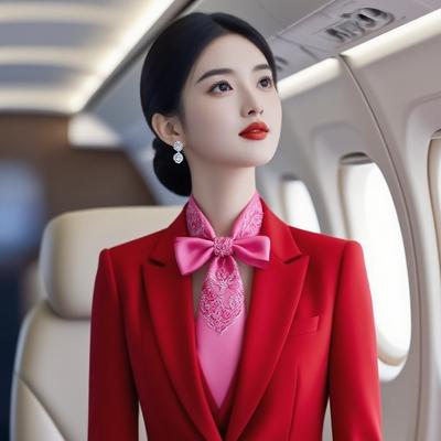 梦柔：空姐的优雅与专业，粉色的领结增添了