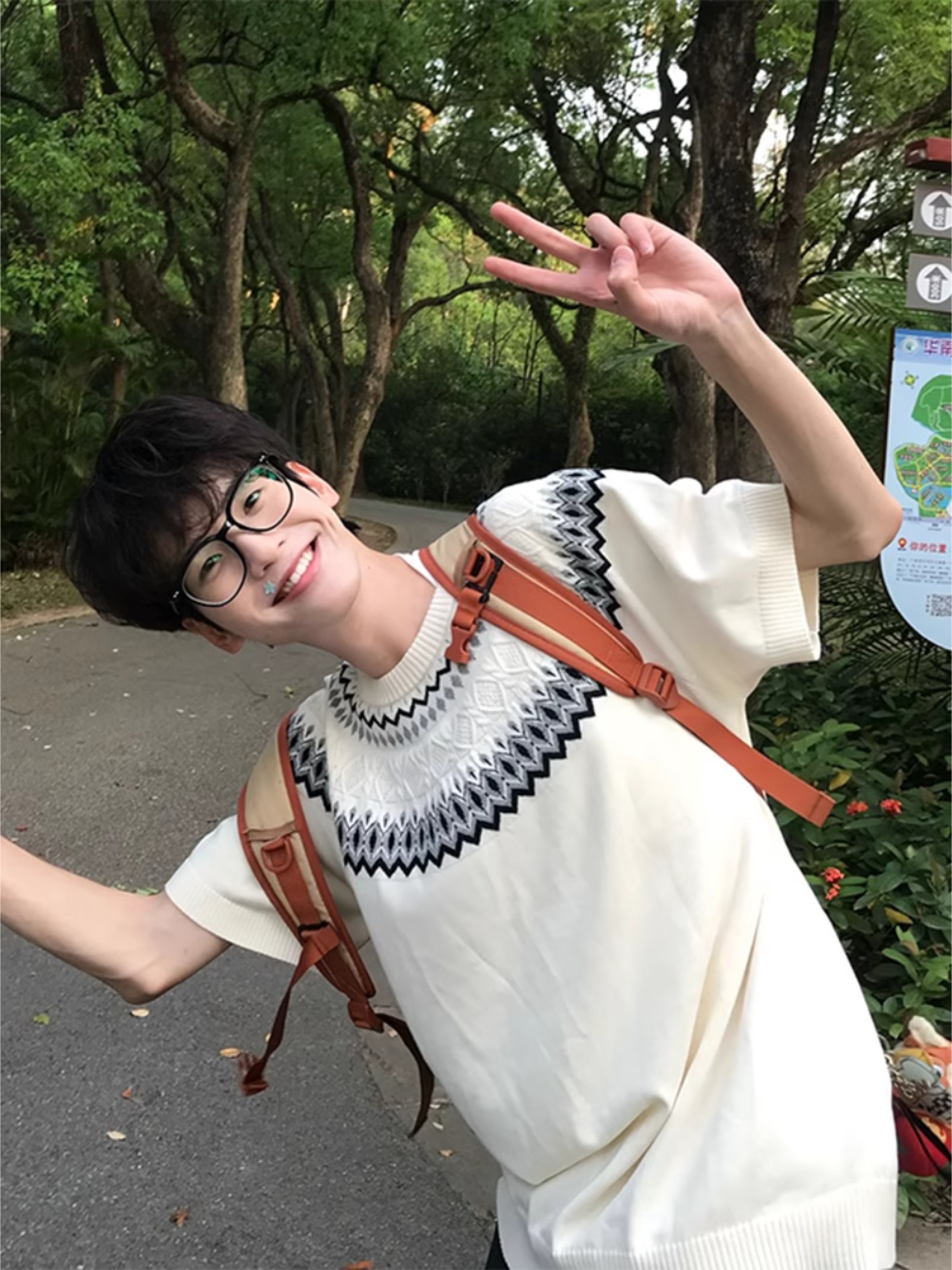 小众费尔岛针织短袖男夏季美式复古男生夏日