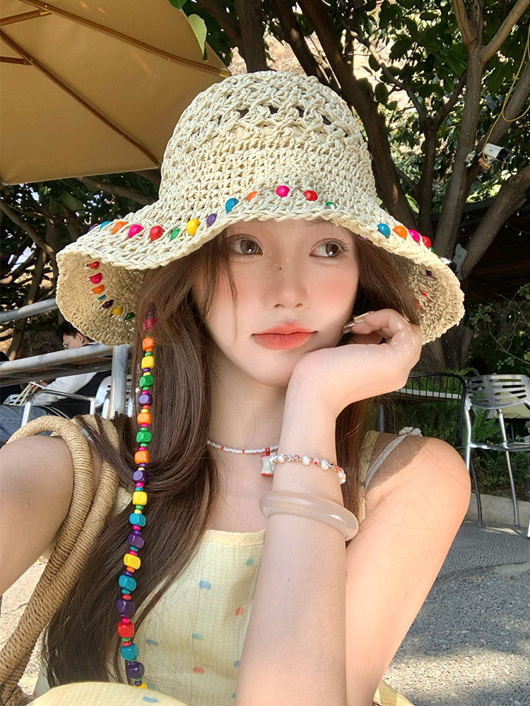 夏季新款大帽檐防晒遮阳彩色编织草帽！