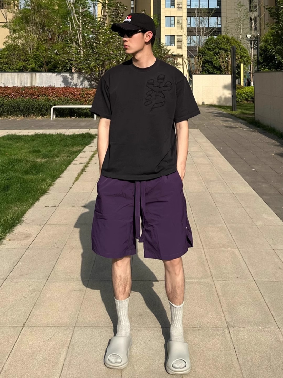 紫色多巴胺速干短裤男款夏季薄款冰丝沙滩裤