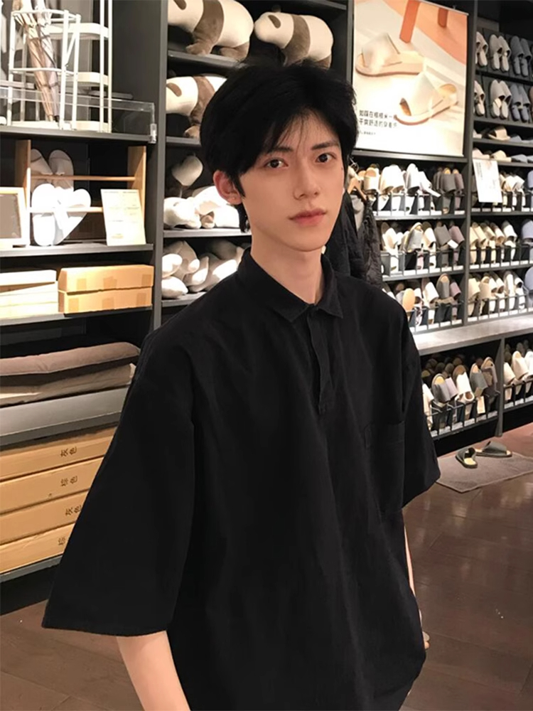 黑色珠地网眼透气polo衫短袖男夏季美式