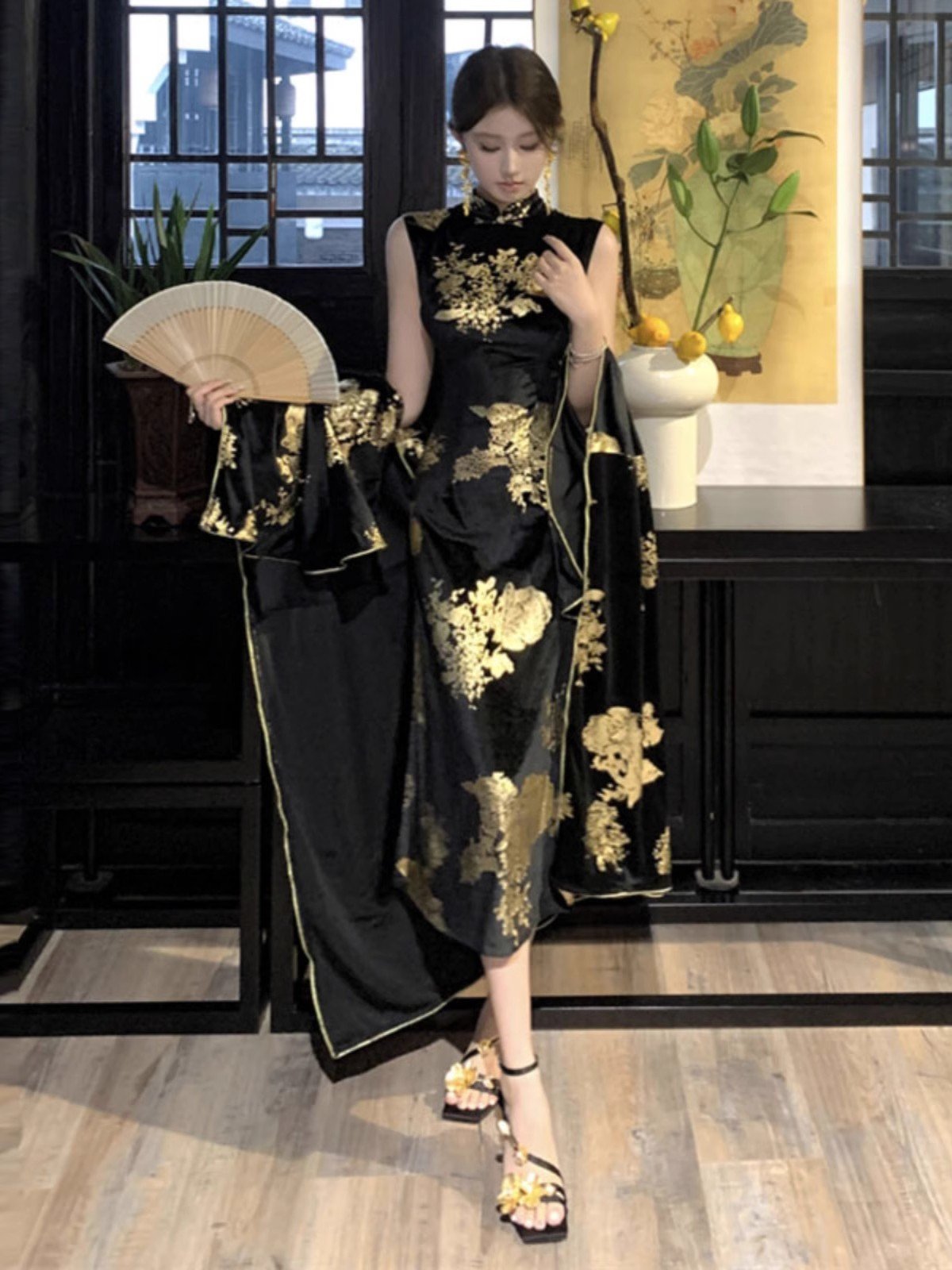 新中式国风改良旗袍连衣裙女秋冬气质复古