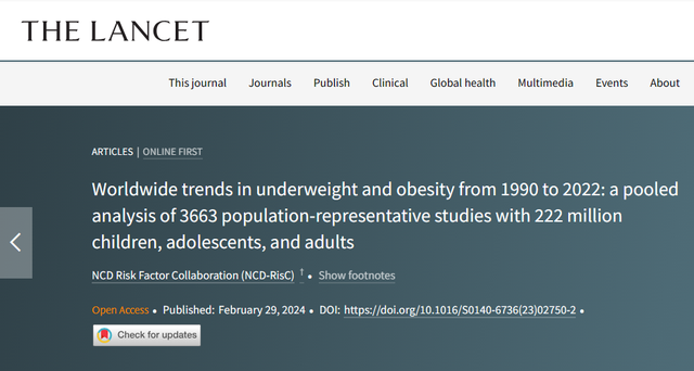 《柳叶刀》最新公布：全球肥胖人群超10亿！中国人群情况如何？