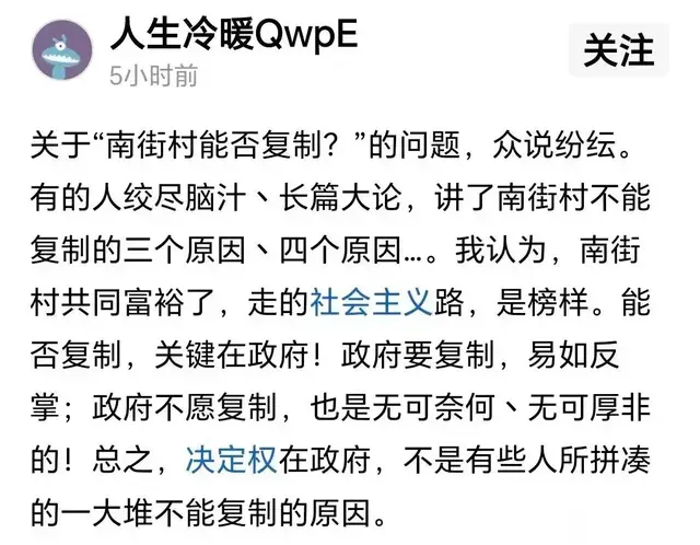 有人说没有出现第二个南街村是政府的原因，这种说法存在什么误区