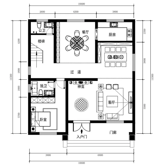 10.6米×11.5米三层别墅农村自建房设计户型图